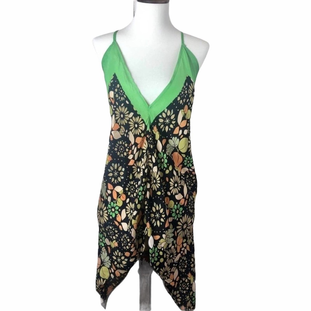 Floral Green and Black Women's Top